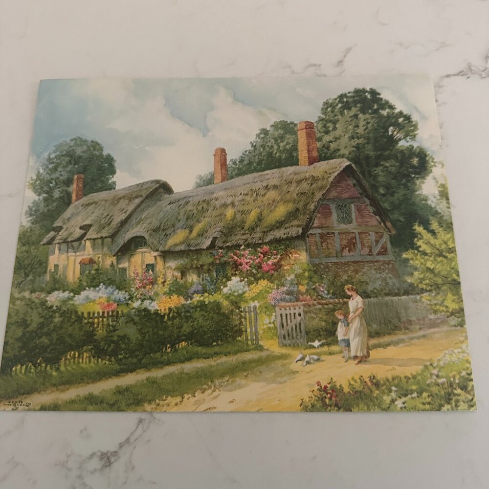 Vintage Landscape Calendar Art Print of Quaint Cottage